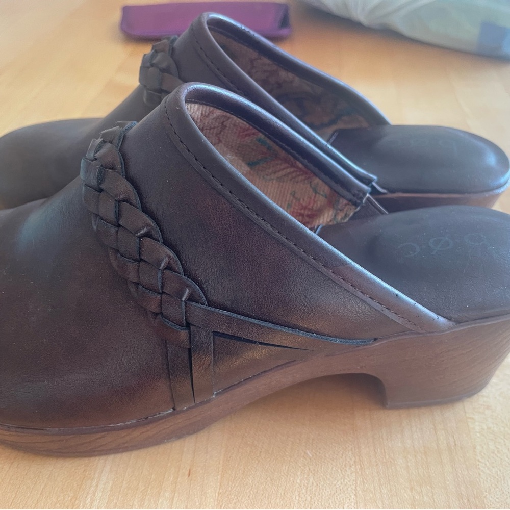 boc Brown Braided Leather Clog Mule